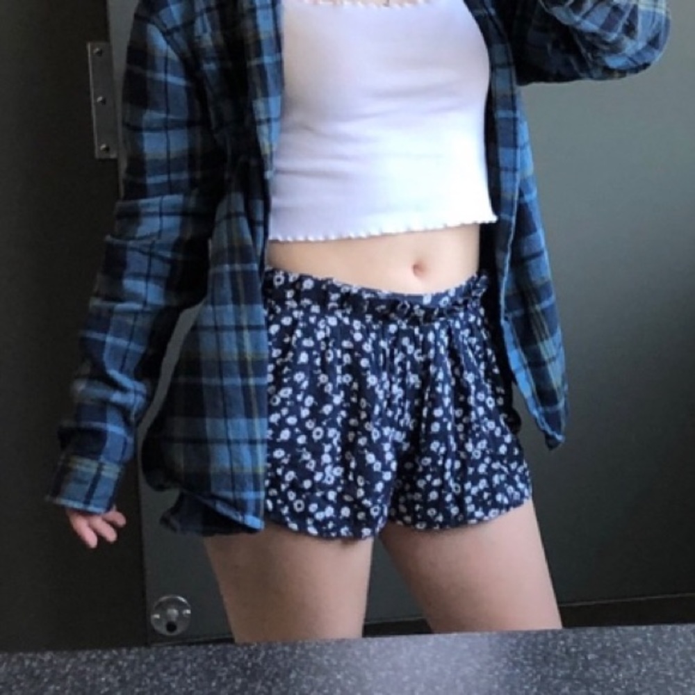 blue & white floral shorts